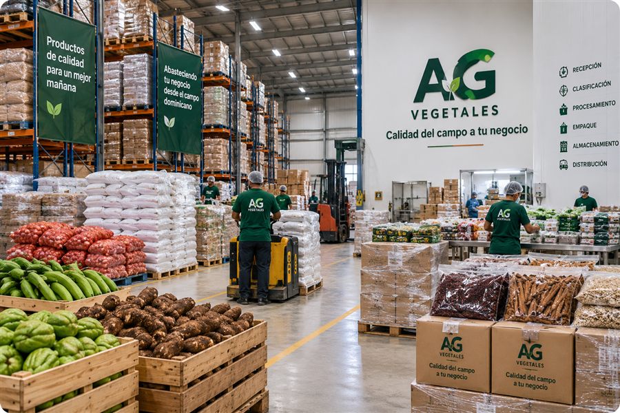 Almacén de AG Vegetales: recepción, clasificación, procesamiento, empaque, almacenamiento y distribución